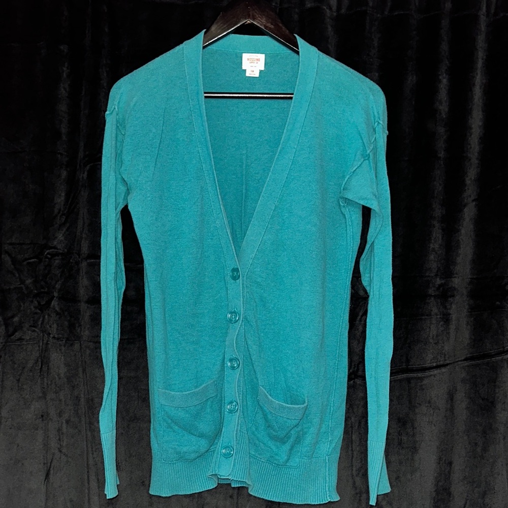 Mossimo Supply Co. Teal Button-Front V-Neck Cardigan